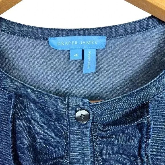 Draper James Vintage Chambray Demin Ruffle Shift Dress Size 4 - Picture 4 of 7